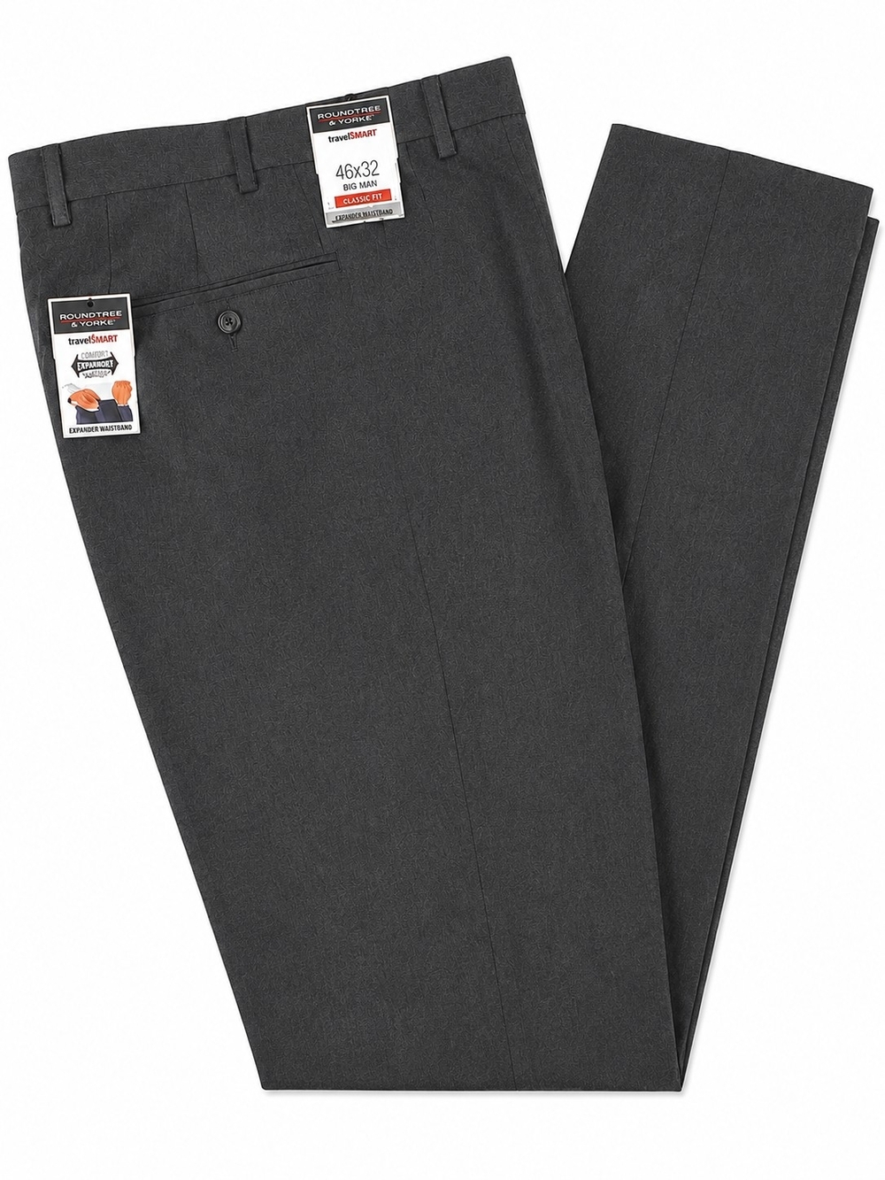 Roundtree & Yorke Men's Classic Fit Dress Pants - Charcoal 46x32